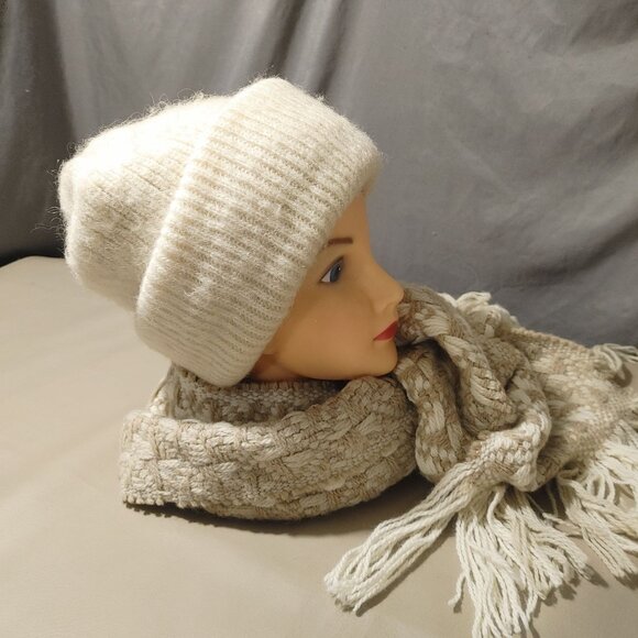 Handmade Vintage Cream Wool Beanie Hat Woven Fringe Scarf Giulia Biondi Italy - Picture 6 of 16